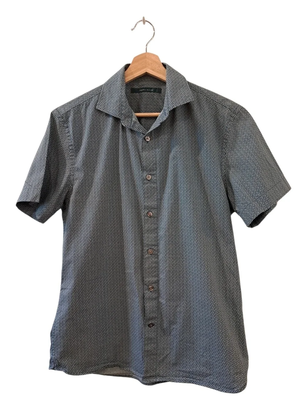 Perry Ellis Men's Short-Sleeve Button-Down Shirt - Green Pattern Size S